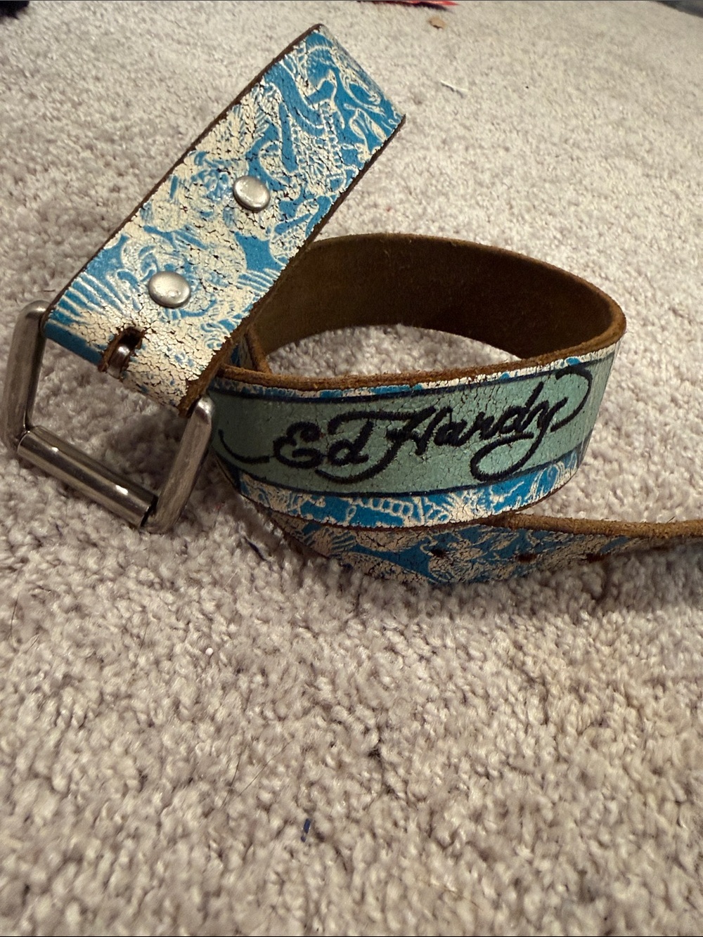 Ed Hardy Y2K Traditional Tattoo Style Leather Belt